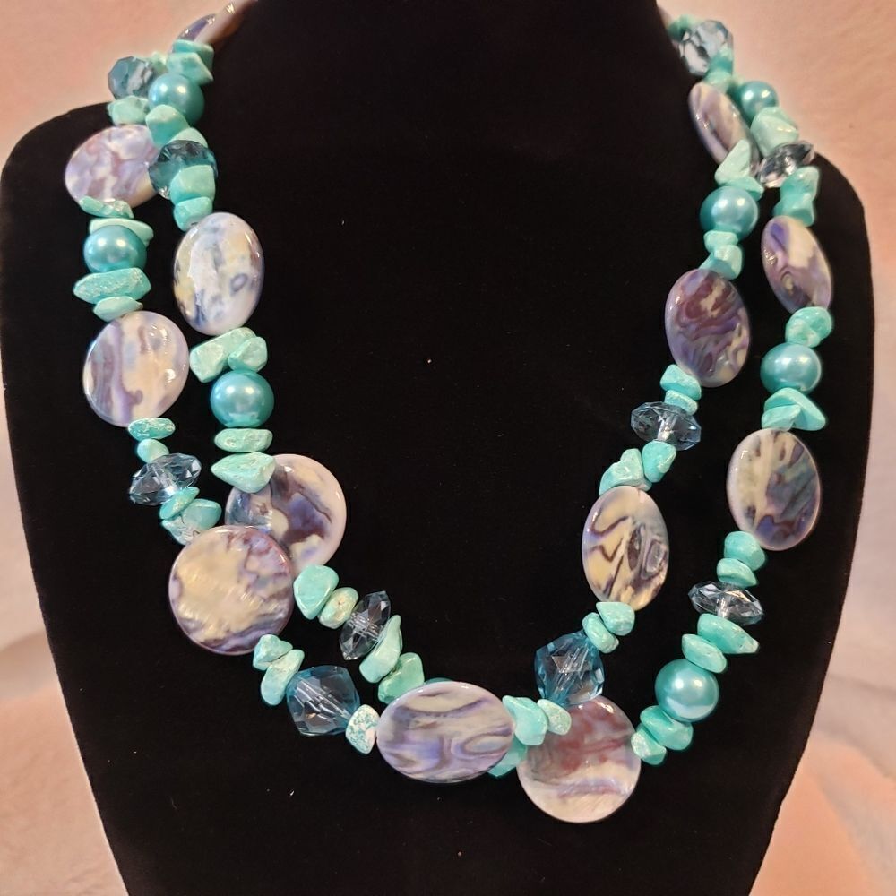 Double Strand Beaded and Pearl Necklace